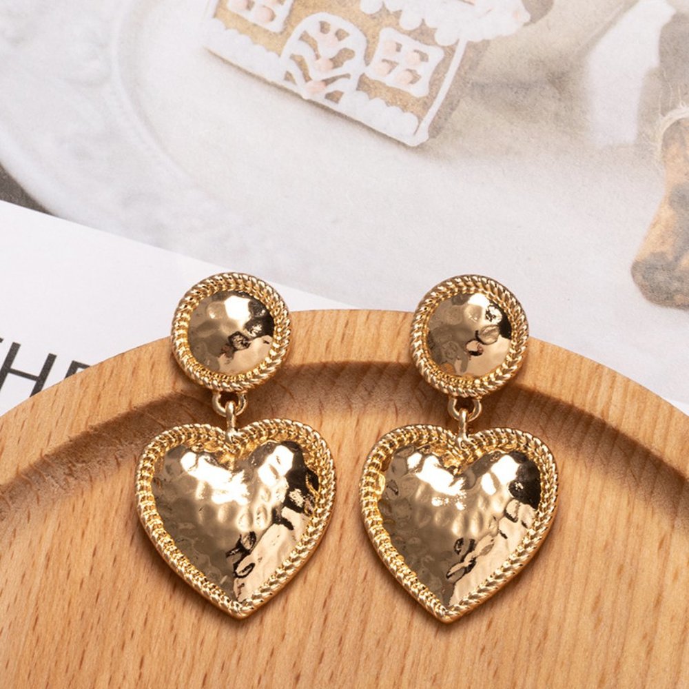 Gold Heart Drop Earring - Picture 1 of 1